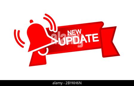 New update with notification bell icon flat for bussines, website, poster of social media on isolated white background. EPS 10 vector. Stock Vector