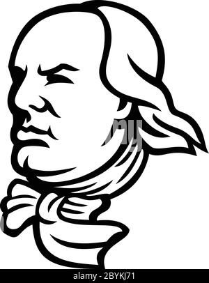 Mascot icon illustration of head of an American polymath and Founding Father of the United States, Benjamin Franklin looking forward viewed from side Stock Vector