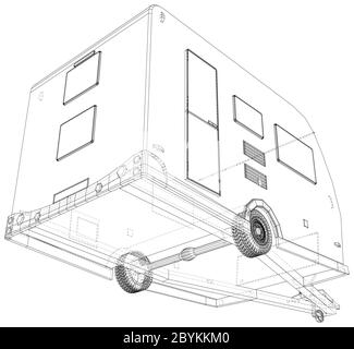 Vector Wire-frame isolated Camper Van on background. Vector rendering of 3d. Stock Vector