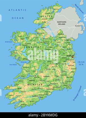 High detailed Ireland physical map with labeling Stock Vector Image ...