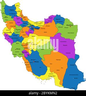 Colorful Iran political map with clearly labeled, separated layers. Vector illustration. Stock Vector