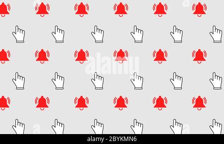 Notification bellwith mouse pointer icon flat background in modern colour design concept on isolated grey background. EPS 10 vector Stock Vector