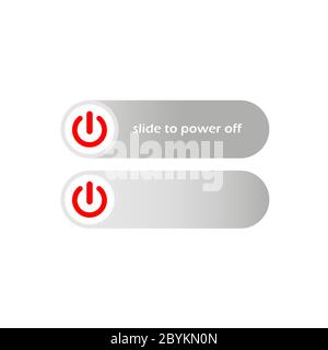 Switch toggle button in red, grey Off or round button. Power switch icon. Button symbol sign in modern colour design concept on isolated white Stock Vector