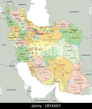 Iran - Highly detailed editable political map with labeling. Stock Vector