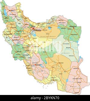 Iran - Highly detailed editable political map with labeling. Stock Vector
