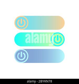 Switch toggle button Off ON or round button. Power switch icon. Button symbol sign in black, white, colour design concept on isolated white background Stock Vector