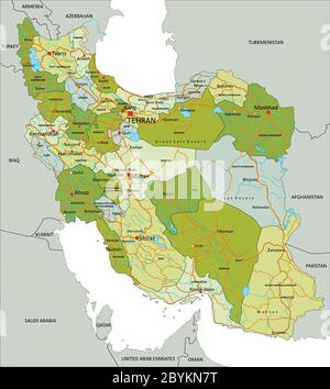 Highly detailed editable political map with separated layers. Iran. Stock Vector