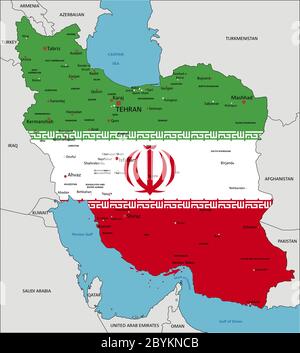 Iran map flag and text illustration, on world map Stock Vector Image ...