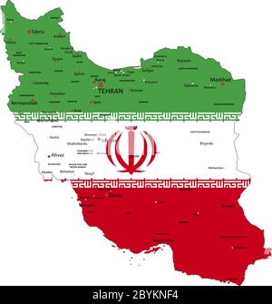 Iran highly detailed political map with national flag isolated on white background. Stock Vector