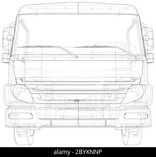 Flatbed truck vector illustration. Wire-frame line isolated. Vector rendering of 3d. Stock Vector