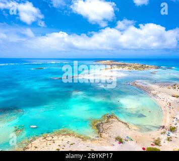 Tropical sandy beach with turquoise water, in Elafonisi, Crete, Greece Stock Photo