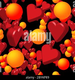 Red Hearts and Golden Balls Seamless Pattern Stock Vector