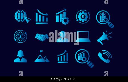 Web marketing, statistics, business, charts, collaboration icon set in simple design on an isolated background. EPS 10 vector. Stock Vector