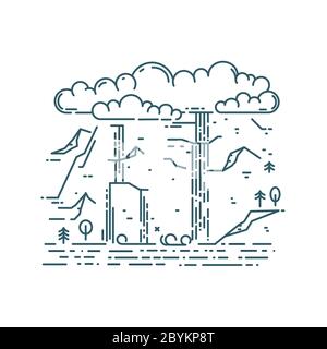 Huge waterfall in mountains Stock Vector