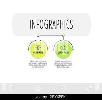 Infographics circles with 2 steps, options. Line vector template. Can be used for diagram, business, web, banner, workflow layout, presentations Stock Vector
