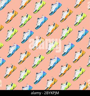 Trendy background from sneakers or realistic trendy sports sneakers for training and fitness. flat set in bright colors on isolated background. EPS 10 Stock Vector