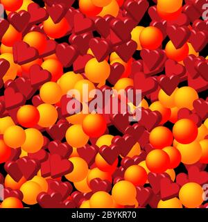 Red Hearts and Golden Balls Seamless Pattern Stock Vector