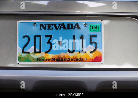 Nevada licence plate on a car,  United States of America. USA. October 2019 Stock Photo