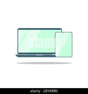 New device icon flat set in black smartphone, laptop, computer monitor, tablet on isolated white background. EPS 10 vector Stock Vector