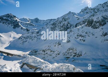 Winter fir trees in mountains covered with fresh snow. Austrian alps in Kuehtai ski resort in winter. Travel and holiday concept Stock Photo