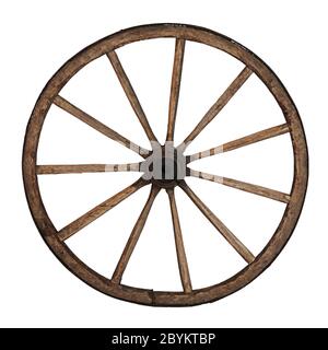 Old wooden wheel isolated on white Stock Photo