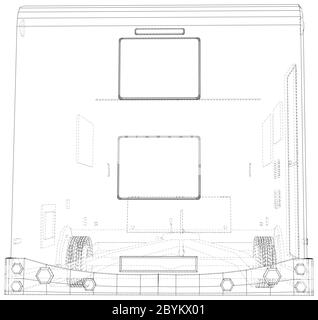 Camping RV trailer vector. Wire-frame line isolated. Vector rendering of 3d. Stock Vector