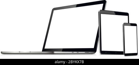 Blank phone tablet and laptop on white background Stock Vector