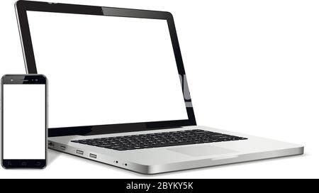 Modern smart phone and laptop device with blank touch screen Stock Vector