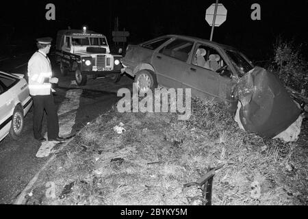 Scene of a road traffic accident on the outskirts of Salisbury in 1992. No serious injuries were sustained. UK Stock Photo