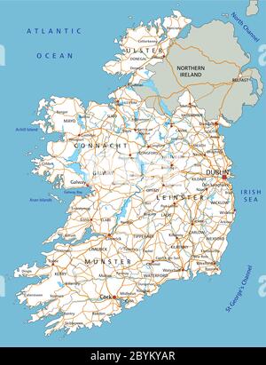 High Detailed Ireland Road Map With Labeling Stock Vector Image & Art 