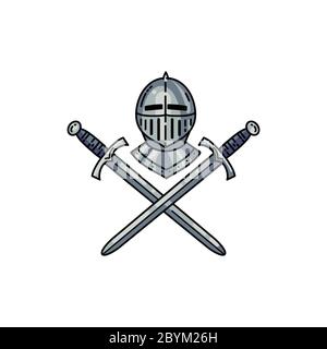 Helmet and crossed swords Stock Vector