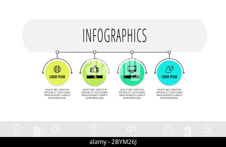 Flow infographics or timeline four circles cards connected by arrows ...