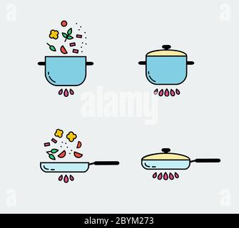 Cooking line icons set. Food preparation design elements. Stock Vector