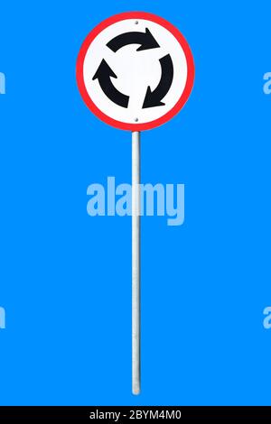 road sign metal surface transport circle right turner isolated background Stock Photo