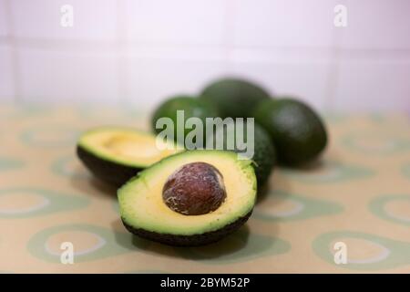 Fresh ripe halved avocado pear Stock Photo