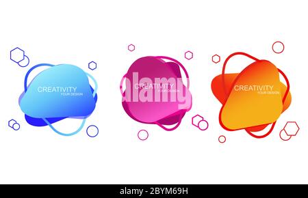 Abstract shapes composition background, logo, presentation or flyer. Set icon of futuristic trendy dynamic elements in modern colour design concept on Stock Vector