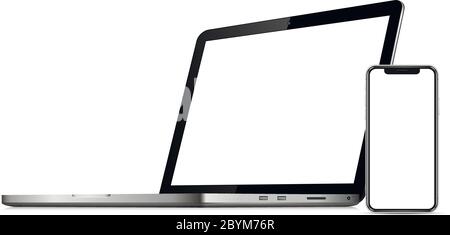 Laptop and phone mock up. Vector illustration for responsive web design. Stock Vector