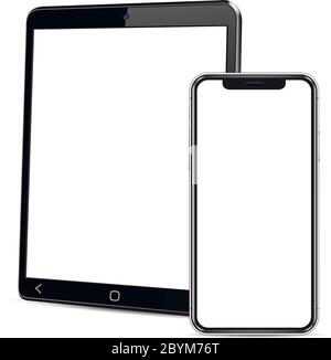 Tablet with cellphone mock up. Vector illustration. Stock Vector
