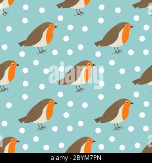 Robin birds cute winter snowy pattern. Vector illustration. Stock Vector