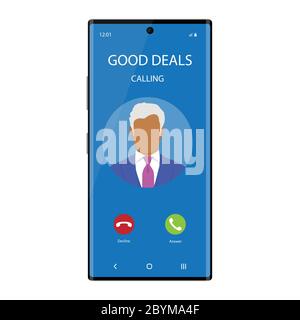 Smartphone with incoming Phone Call Screen User Interface. Good deals concept Stock Vector