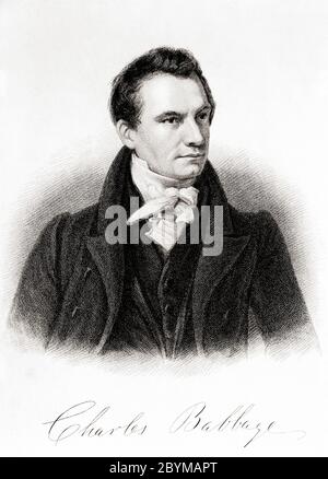 Charles Babbage,  1791 – 1871. English polymath best known for his concept of a programmable computer. Sometimes called Father of the Computer.  After an 1833 engraving by John Roffe. Stock Photo