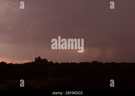 26.07.2018, Torre Alfina, Viterbo, Italy - Thunderstorm over the Castello Torre Alfina. 00S180726D086CAROEX.JPG [MODEL RELEASE: NO, PROPERTY RELEASE: Stock Photo