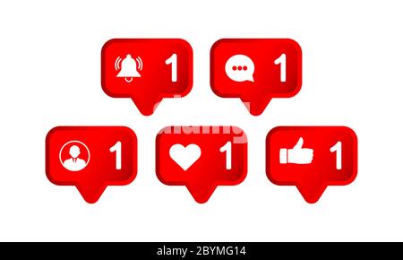 Social networking portal notification. Like icon, notification, message, call icon modern button for web or app store design red symbol isolated on Stock Vector