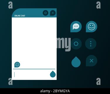 Online chat help agents. Text message page. Dark blue web template vector illustration Stock Vector