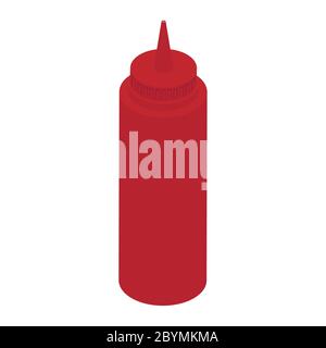 Tomato squeeze ketchup bottle isolated on white background. Isometric view. Vector Stock Vector