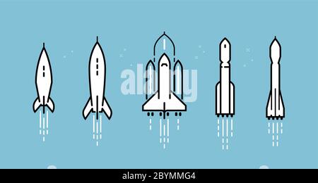 Space rocket icon set. Spacecraft launch vector illustration Stock Vector