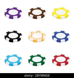 Casino coins chip set isometric view isolated on white background Stock Vector