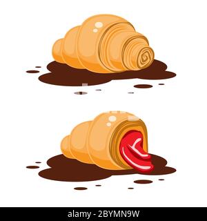 croissants with strawberry filling on a white isolated background. Vector image Stock Vector