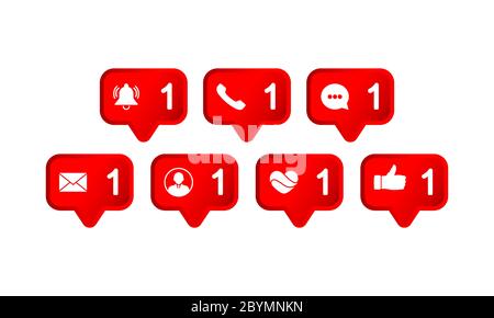 Social networking portal notification. Like icon, notification, message, call icon modern button for web or app store design red symbol isolated on Stock Vector