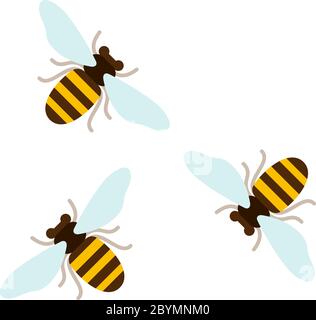Three flying bees top view flat isolated Stock Vector